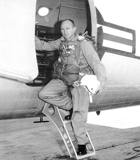 Photos of General Jim Hall in his adventures parachuting.
